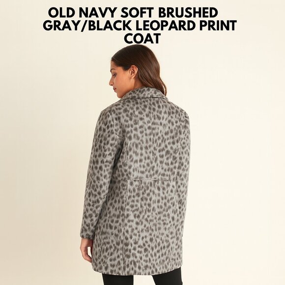 Old Navy Soft Brushed Grey/Black Leopard Print Coat Size Large - Picture 2 of 5